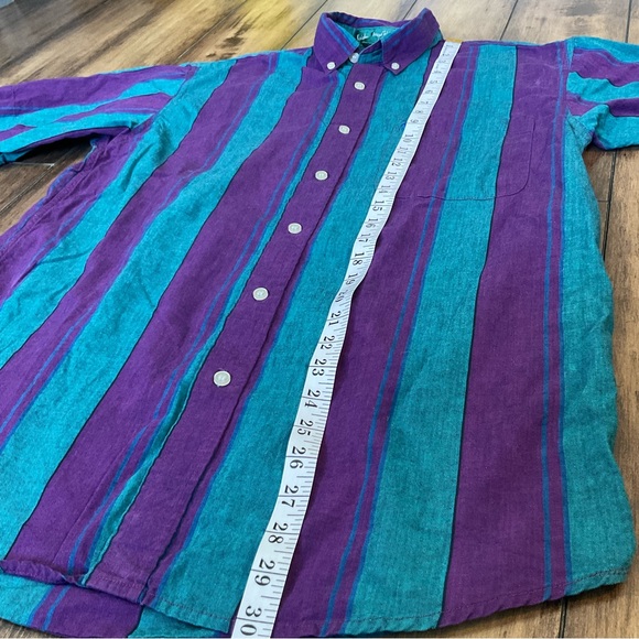 Vintage Knights of Round Table Short Sleeve Button Up Shirt Size M Striped Retro - Picture 3 of 5